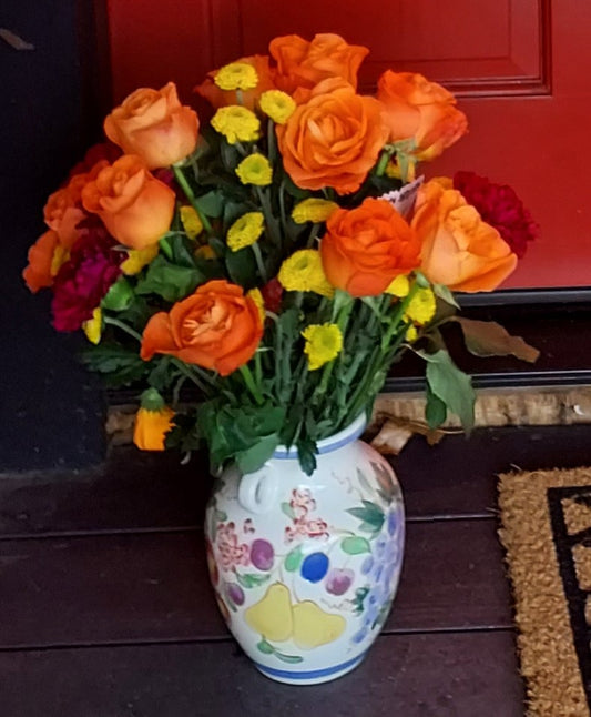 Roses Dozen with Small Carnations and Greens