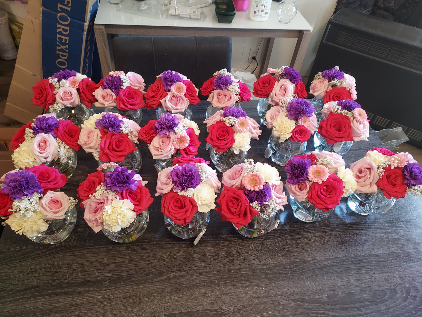 Small Bouquets in Lighted Vases