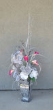 Silver Satin Orchid with Pink Calla Lilies Silk Arrangement