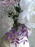 White & Purple Velvet Roses in Ivory Tuscan Vase w/Stand - 72" Tall